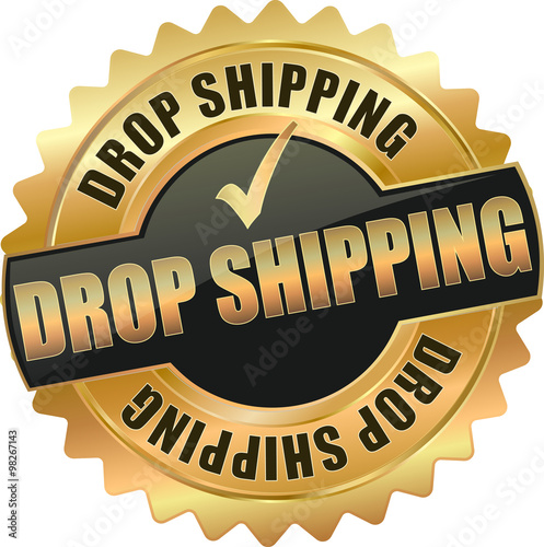 golden shiny vintage drop shipping 3D vector icon seal sign button shield star with checkmark