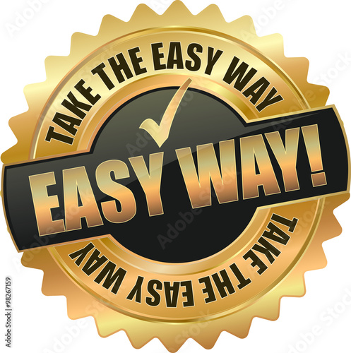 golden shiny vintage easy way 3D vector icon seal sign button shield star with checkmark