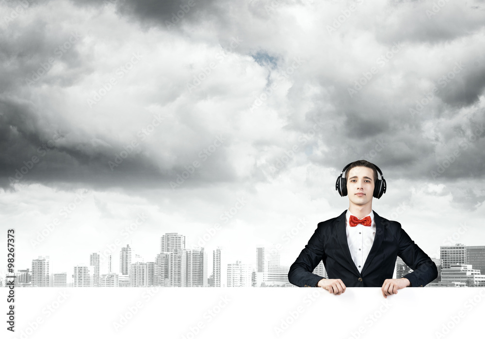 Guy with white billboard