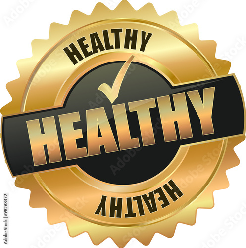 golden shiny vintage healthy 3D vector icon seal sign button star with checkmark