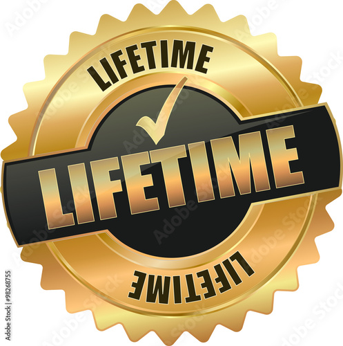 golden shiny vintage liftime 3D vector icon seal sign button star with checkmark 