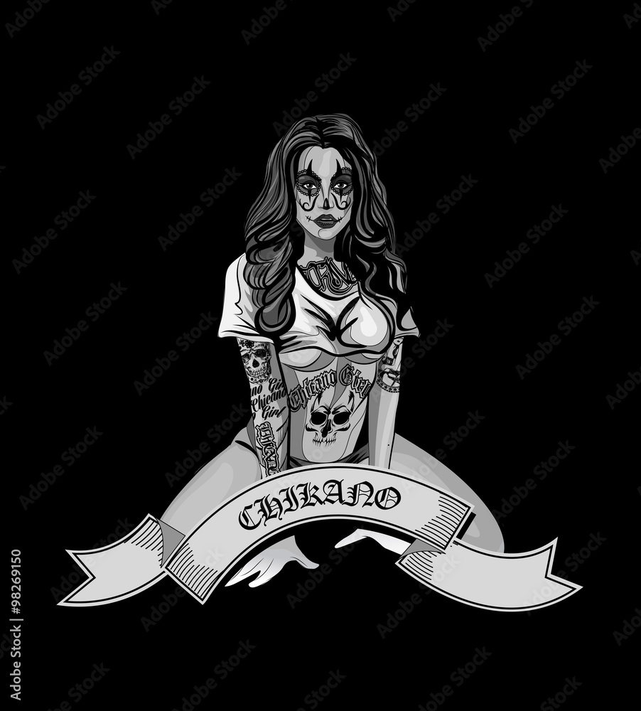 Vector illustration of a beautiful woman.Chicano tatoo style Stock ...