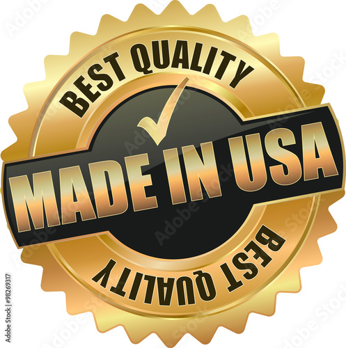 golden shiny vintage made in USA 3D vector / icon seal sign button shield star with checkmark