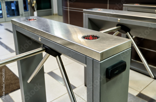 Tripod turnstile with electronic card reader, automatic entrance in office