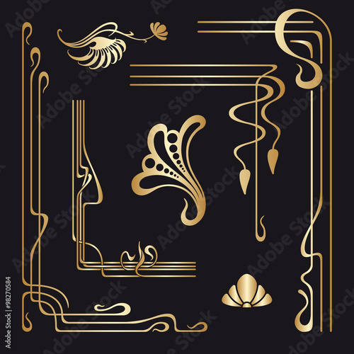 Vector set of art nouveau decorative elements.