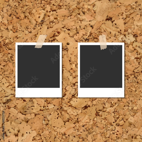 Vector cork board with photo cards fixed by an adhesive tape