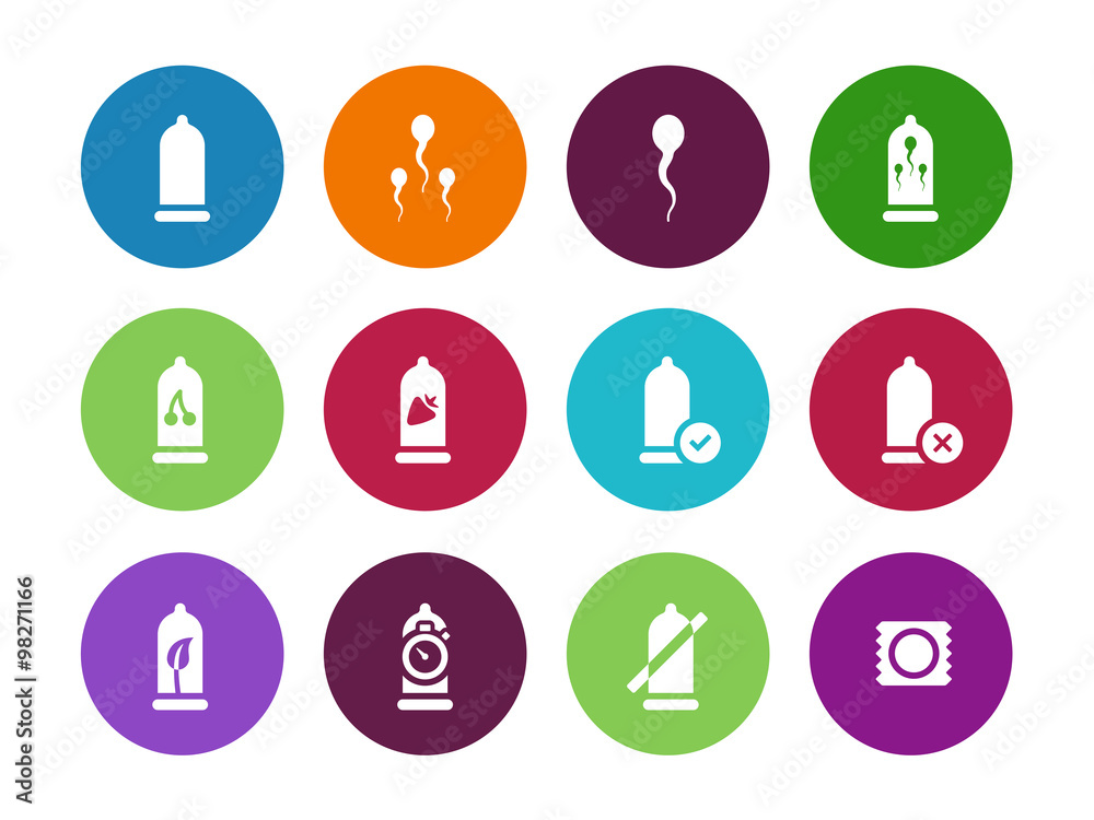 Condom pack circle icons on white background.