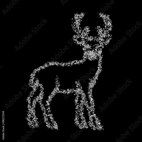 Santa's reindeer of 150.000 snowflakes on a black background