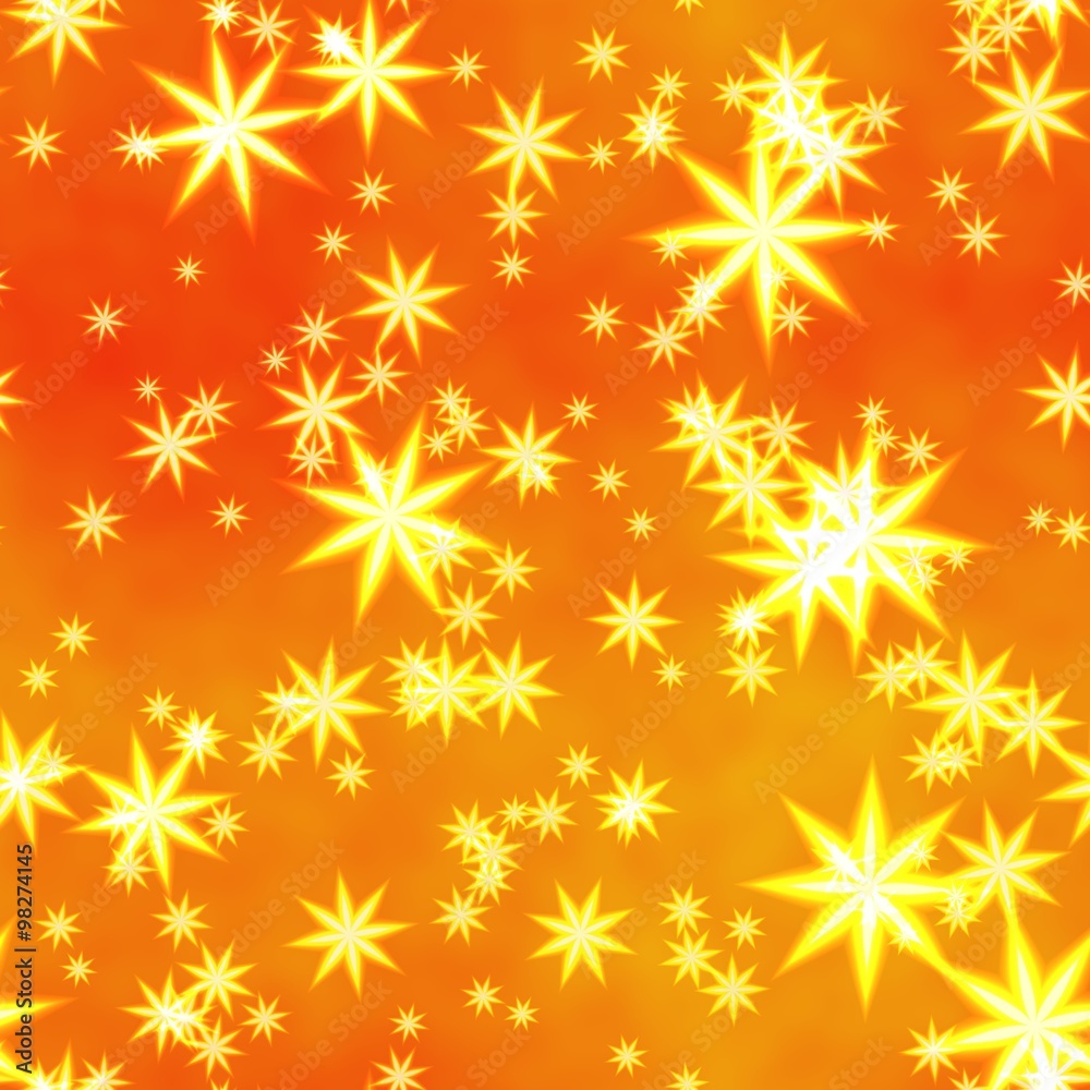 Glowing stars on an orange background, seamless festival pattern Glowing stars on an orange background, seamless festival pattern