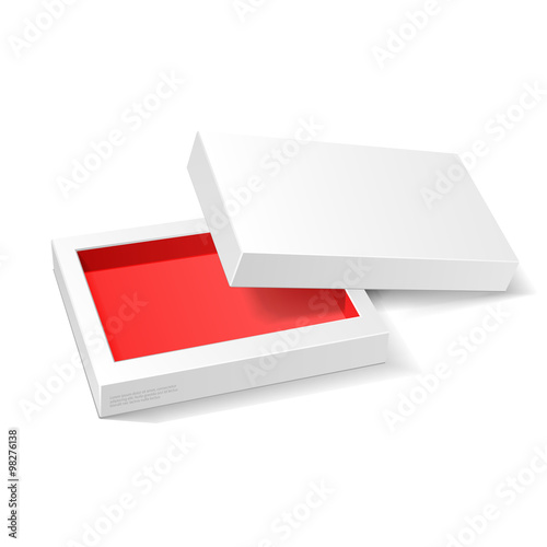 Opened White Red Cardboard Package Mock Up Box. Gift Candy. On White Background Isolated. Ready For Your Design. Product Packing Vector EPS10 