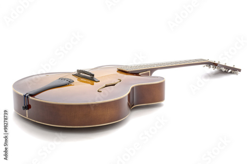 Handmade jazz guitar on a white background