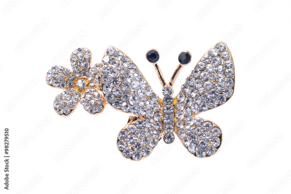 Brooch butterfly and flower isolated on white Brooch butterfly and flower isolated on white