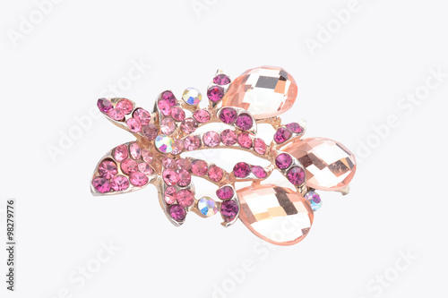 brooch with pink flower isolated on white