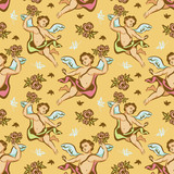 Seamless pattern with roses and cherubs