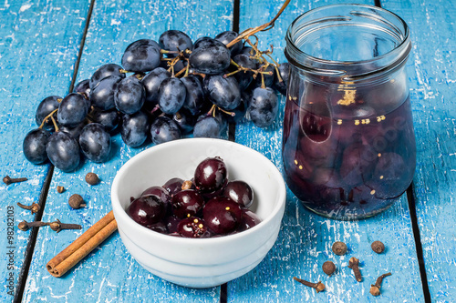 Fresh grapes and marinated grapes with spices