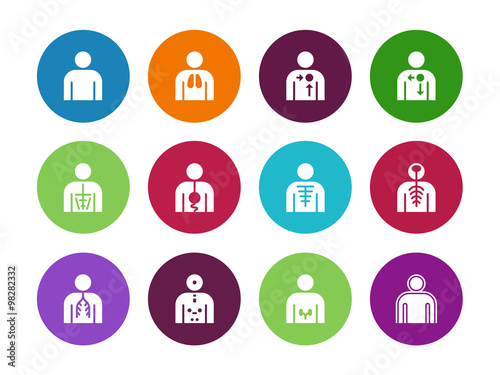 Vector medical organs system circle icons on white background.