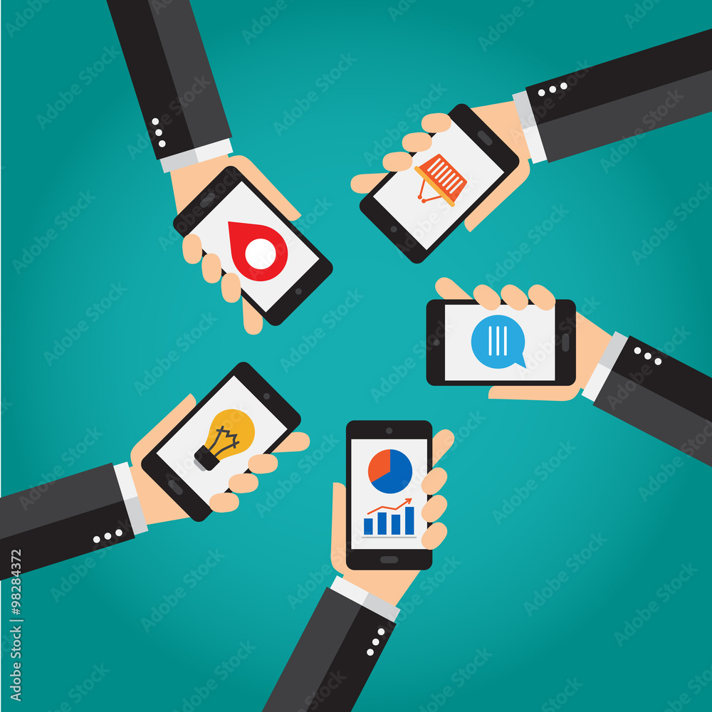 Móvil Smartphone, aplicaciones, fondo azul