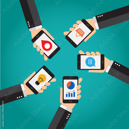 Móvil Smartphone, aplicaciones, fondo azul
