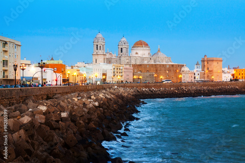 Cathedral and ocean coast in Cadiz. Spain