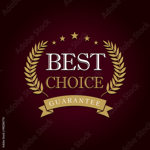 Best choice logo. Vintage vector round badge with gold ribbon "Best choice"