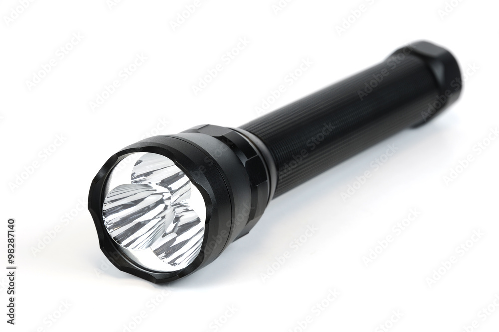 LED flashlight on white background - obrazy, fototapety, plakaty 