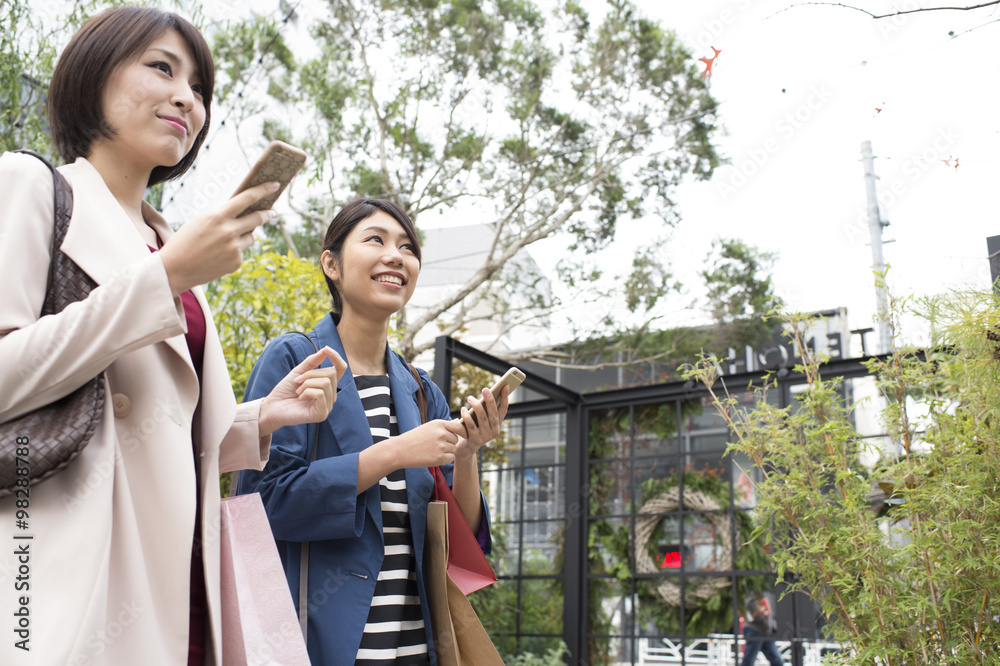 Fototapeta premium Two young women have a shopping holiday