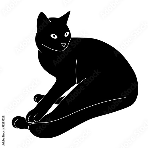 The outline of a black cat. Lying cat.