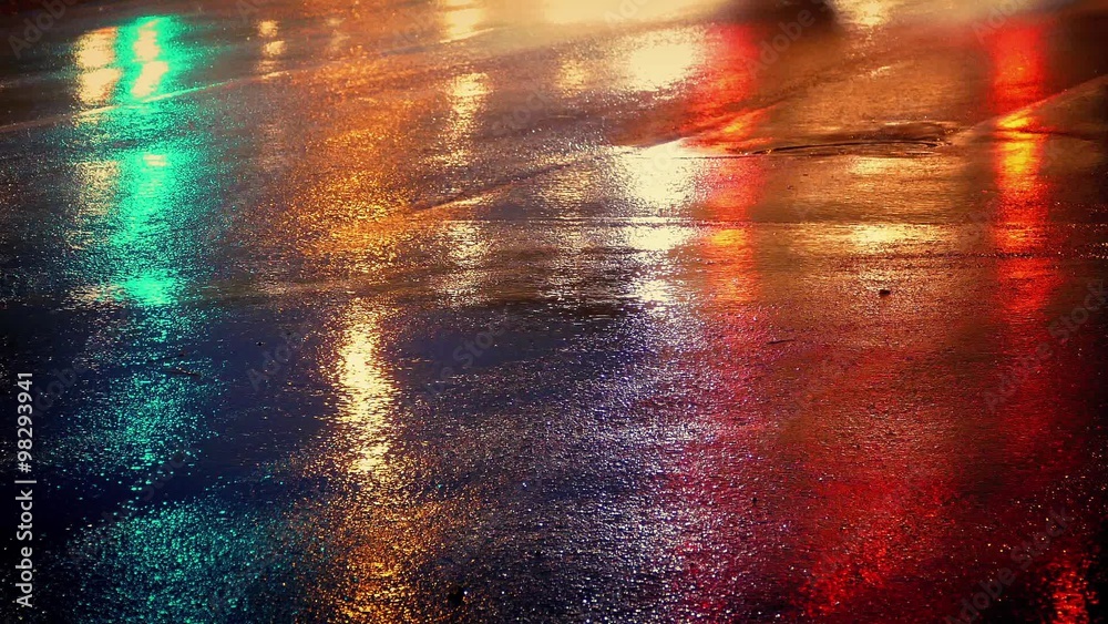 Cars On Wet Road Shining Vibrant Colors