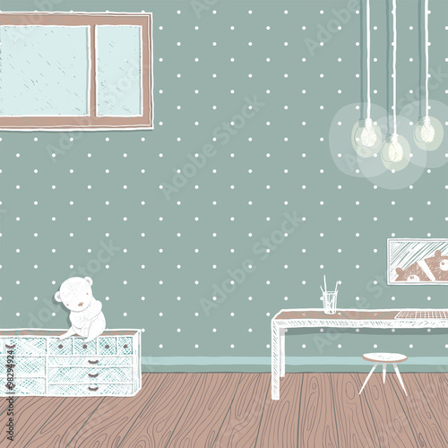 Children room dark with bulbs background design