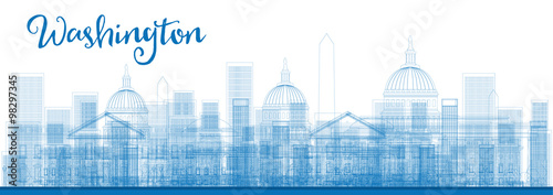 Outline Washington DC City Skyscrapers in blue color.