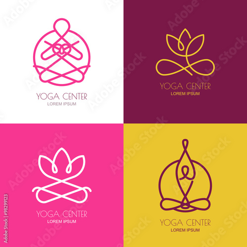 Yoga outline logo design elements. Set of vector yoga icons and