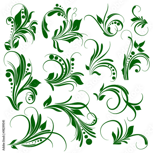 curled flowers ornament collection, vintage nature design
