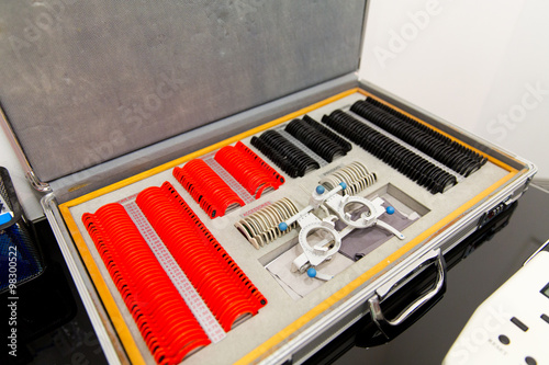ophthalmologist box with lenses and glasses