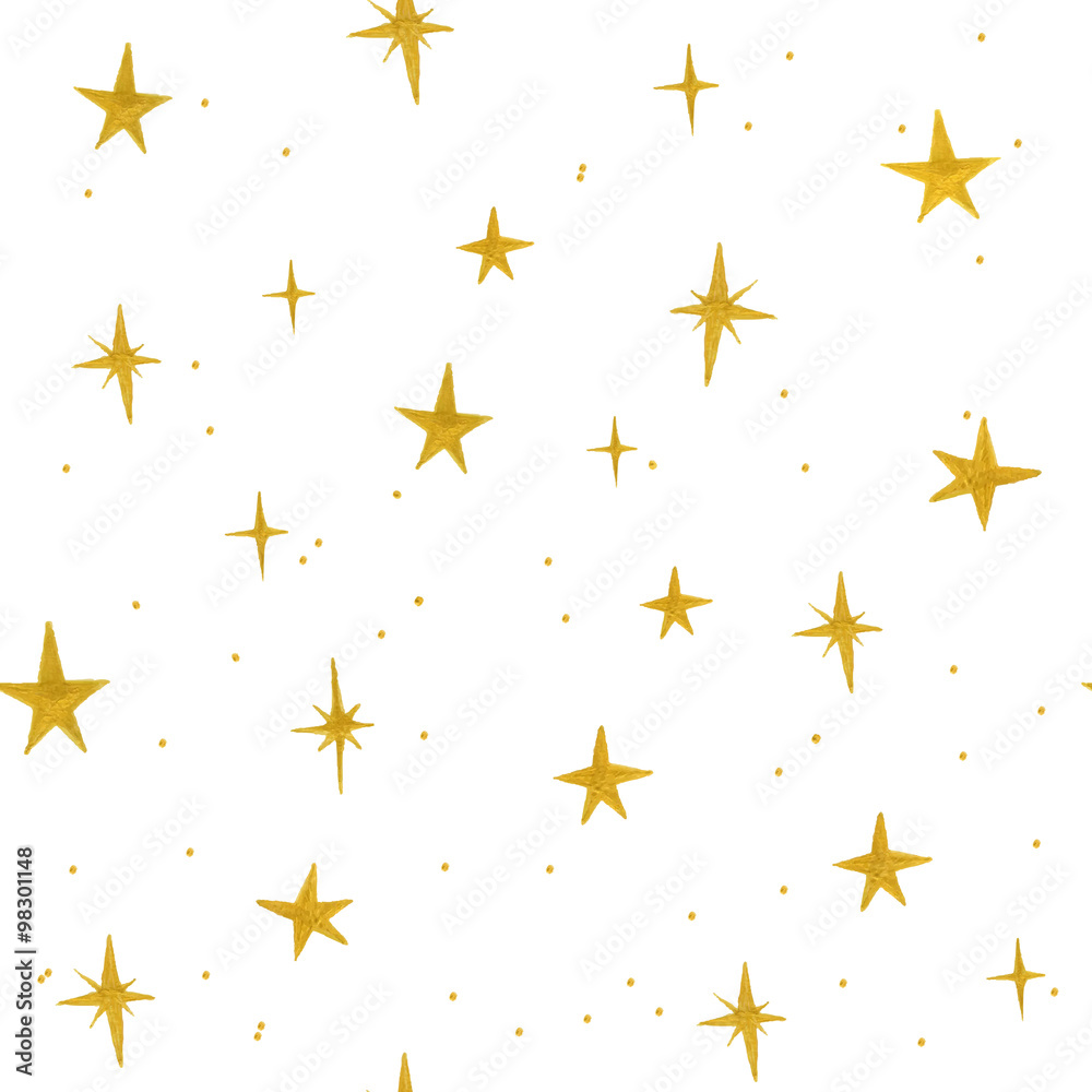 Hand drawn golden stars seamless pattern