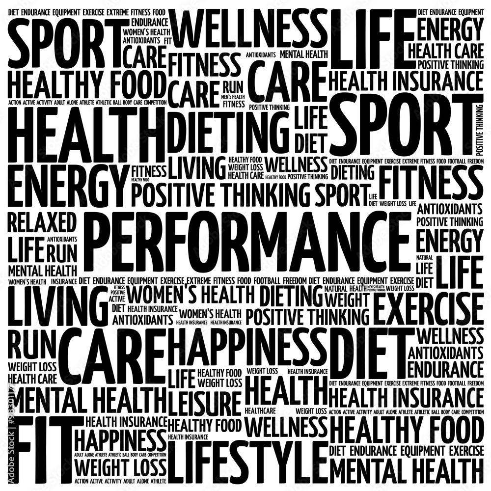 Obraz premium PERFORMANCE word cloud background, health concept