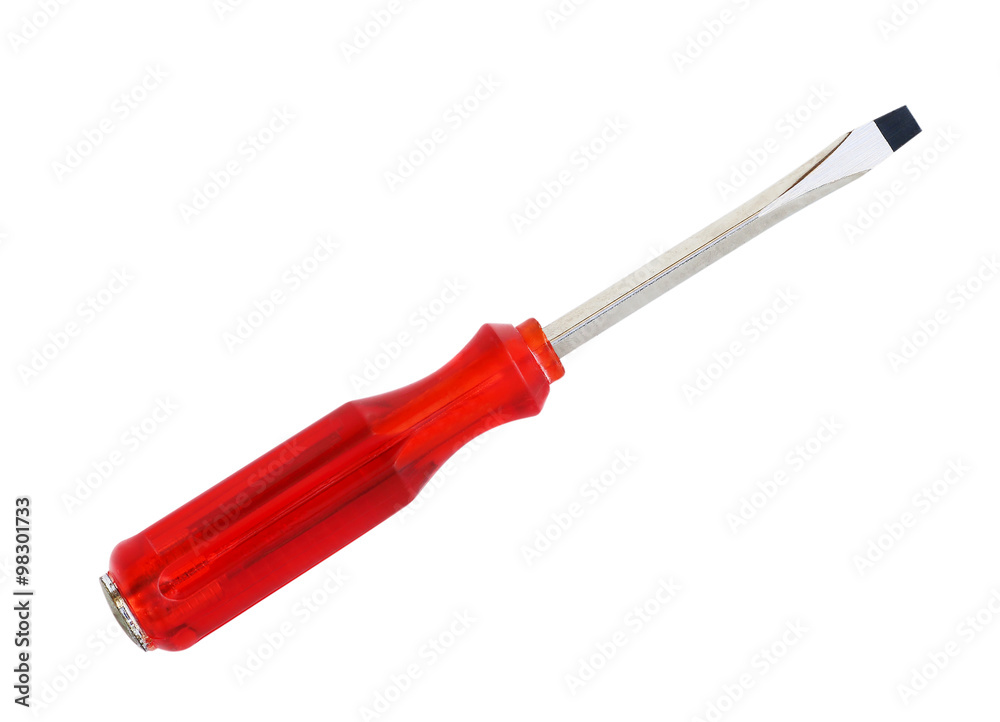 Screwdriver with red hand on white background Screwdriver with red hand on white background