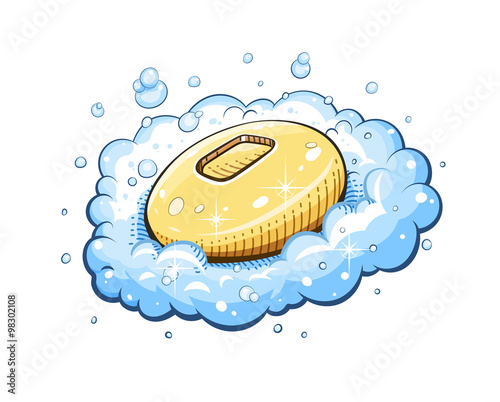 Soap in foam. Eps10 vector illustration. Isolated on white