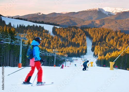 Ski resort at sunset