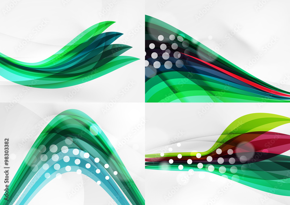 Fototapeta premium Set of abstract backgrounds. Curve wave lines with light and shadow effects