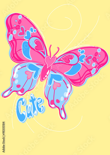 Cute butterfly embroidery on a yellow background
