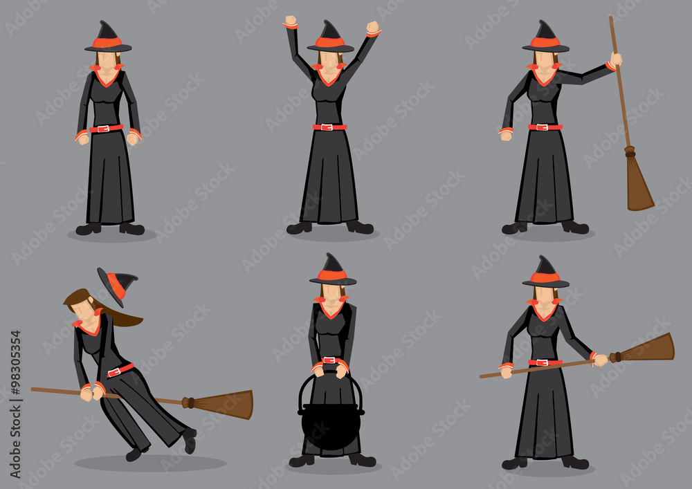 Black Witch Cartoon Character Vector Illustration