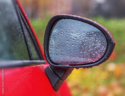 Outside the car in the raining day