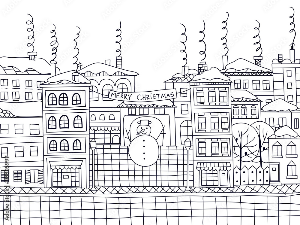 Obraz premium Doodle winter town