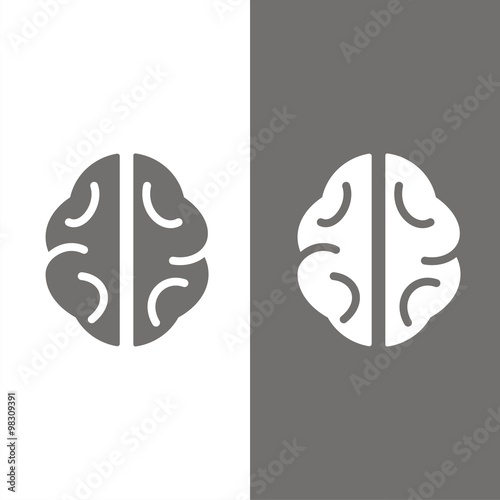 Icono de un cerebro sobre fondos blanco y negro. Ilustración vectorial