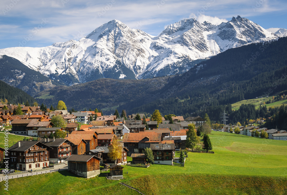 Obraz premium A small town in the Alps, Switzerland
