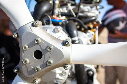 Close up of propeller and engine