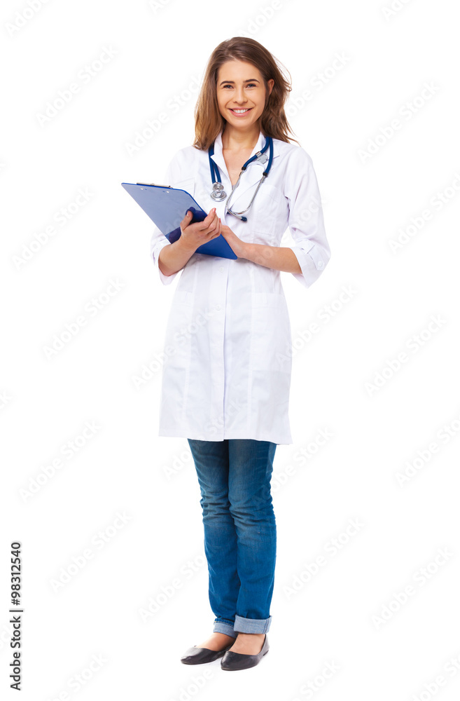 Portrait of happy young doctor isolated on white. Portrait of happy young doctor isolated on white.