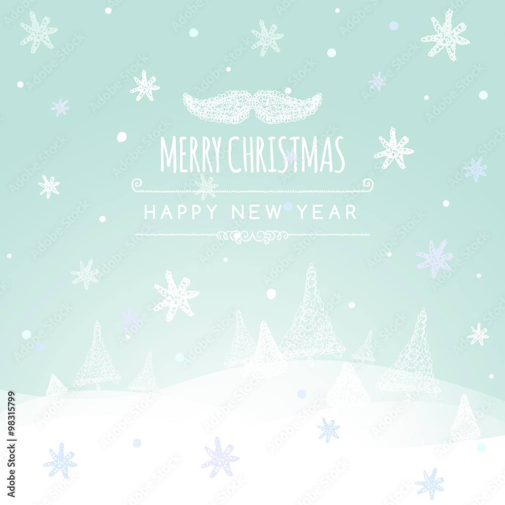 Christmas retro greeting card and background with hand-drawn Christmas tree and mustache Christmas retro greeting card and background with hand-drawn Christmas tree and mustache
