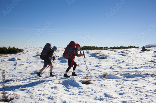 Two girls in the mountains.