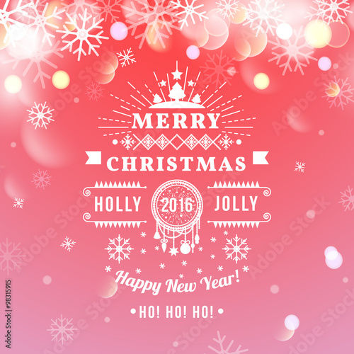 Merry Christmas Vintage Retro Typography Lettering Design Greeting Card on Bokeh background.  Vector Happy New Year Happy Holidays